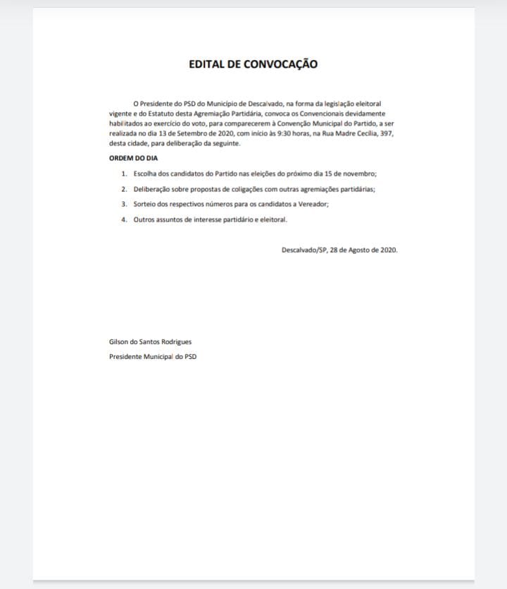 ELEICOES 2020: EDITAL DE CONVOCAÇÃO