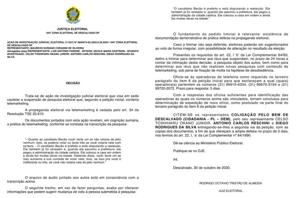 Justiça suspende pesquisa e investigará candidatos ‘Becão e Diego da Global’ por propaganda irregular e abuso do poder