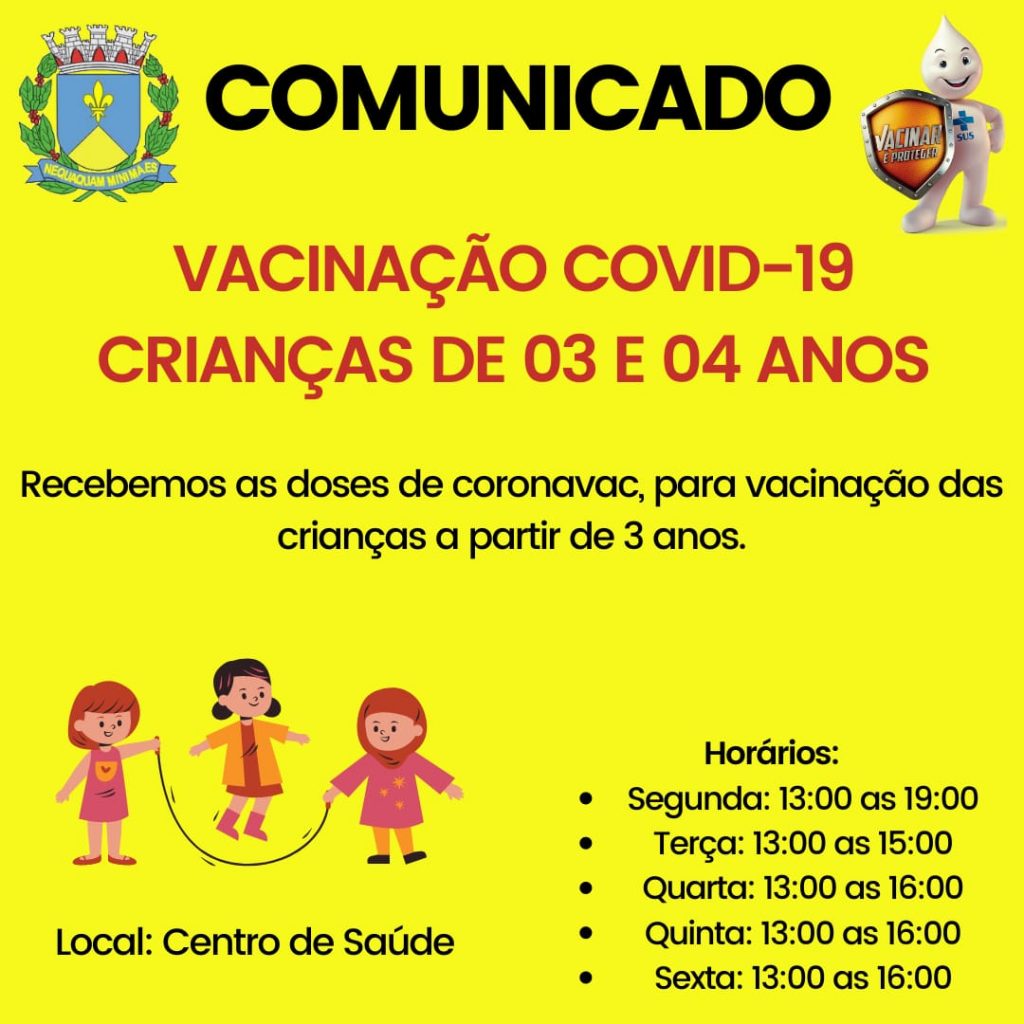 Covid-19: crianças de 3 a 4 anos podem procurar o Centro de Saúde para vacinação
