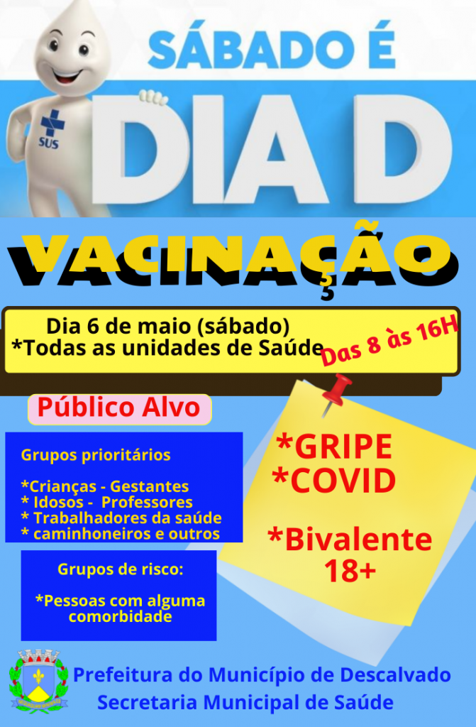Saúde Municipal realiza neste sábado o “Dia D” Vacinação