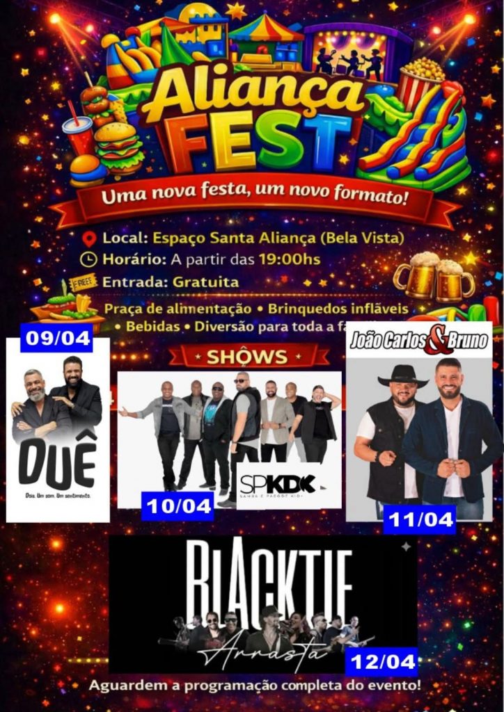 ALIANÇA FEST ACONTECE DE 09 A 12 DE ABRIL COM PROGRAMAÇÃO GRATUITA