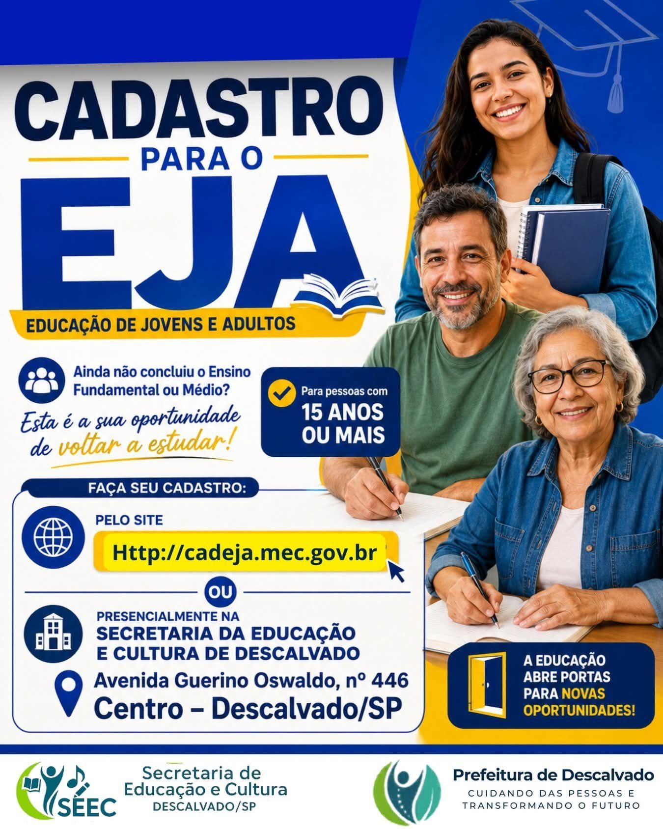 EDUCAÇÃO SEM IDADE: Inscrições para conclusão do Ensino Fundamental e Médio estão abertas em Descalvado